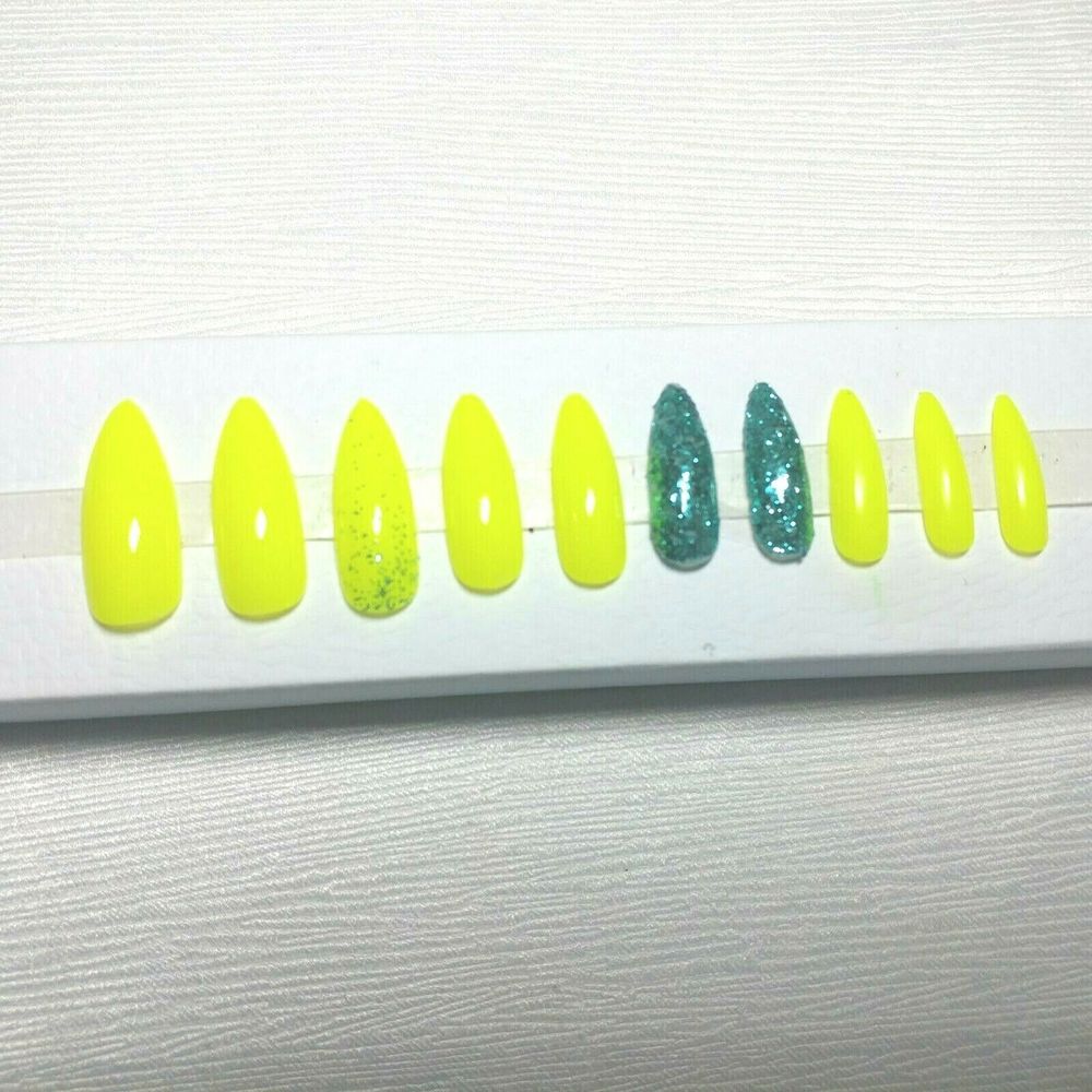 Custom Press on Nails Neon Yellow long stilleto